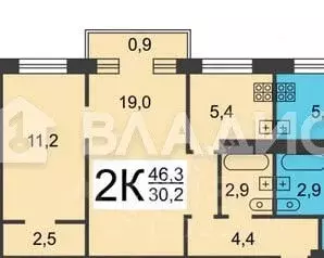2-к кв. Нижегородская область, Нижний Новгород просп. Ленина, 24 (46.3 ... - Фото 2