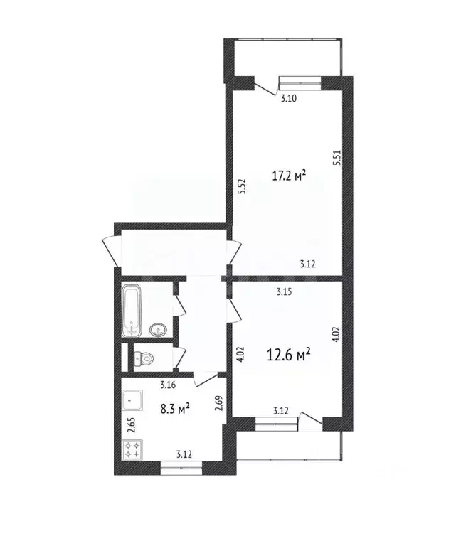 2-к кв. Белгородская область, Белгород бул. Строителей, 45а (51.1 м) - Фото 1