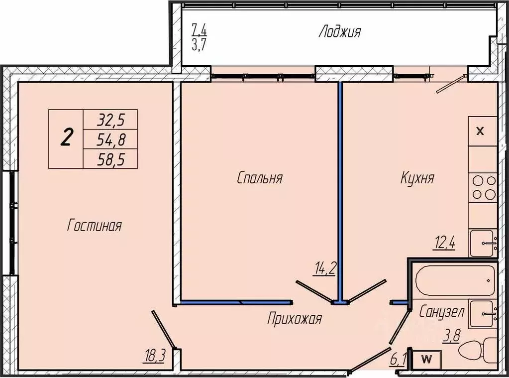 2-к кв. Кемеровская область, Кемерово просп. Притомский, 30Б (58.5 м) - Фото 1