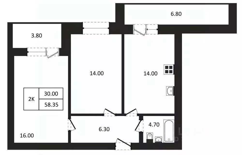 2-к кв. Новосибирская область, Новосибирск  (58.35 м) - Фото 0