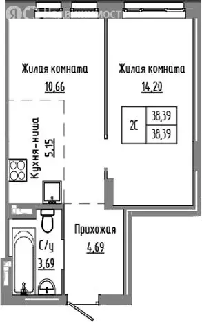 2-комнатная квартира: Краснообск, жилой комплекс Базилик (38.39 м) - Фото 1