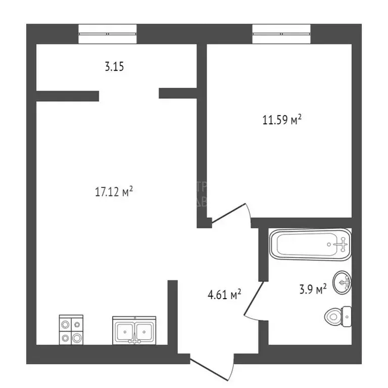 1-комнатная квартира: Тюмень, улица Василия Малкова, 10 (35.3 м) - Фото 0