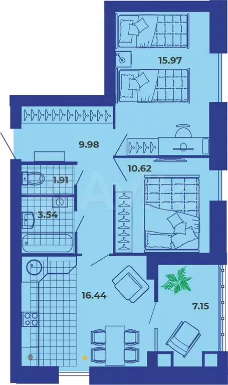 2-к. квартира, 65,6 м, 5/9 эт. - Фото 1