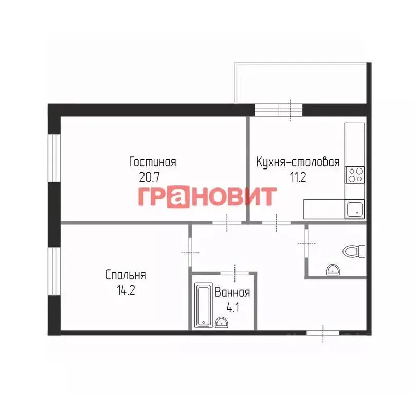 2-к кв. Новосибирская область, Новосибирск Сибирская ул., 42 (61.5 м) - Фото 1