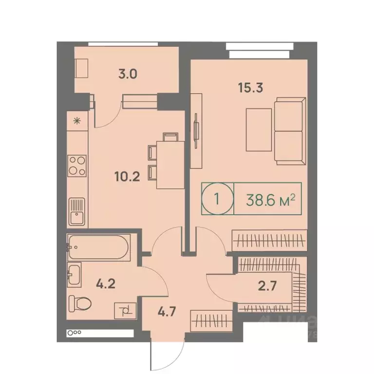 1-к кв. Пермский край, Пермь Трамвайная ул., 27 (38.5 м) - Фото 1