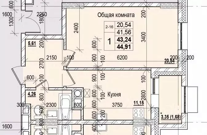 1-к кв. Саха (Якутия), Якутск ул. Чкалова (43.24 м) - Фото 0
