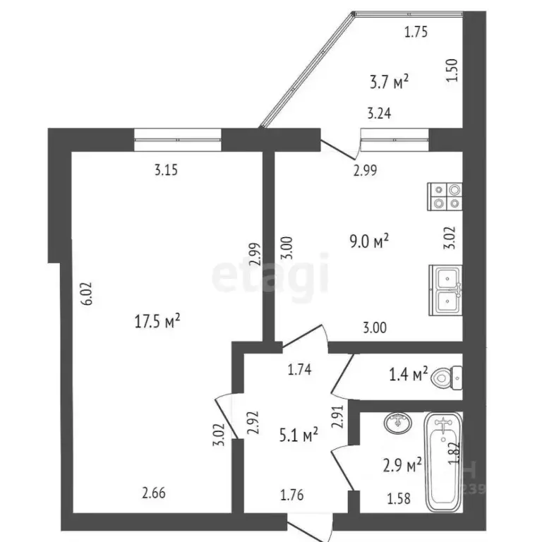 1-к кв. Башкортостан, Стерлитамак ул. Николаева, 18 (35.8 м) - Фото 2