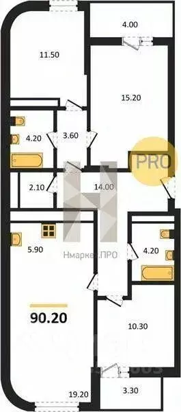 Квартира, 3 комнаты, 92.1 м - Фото 0