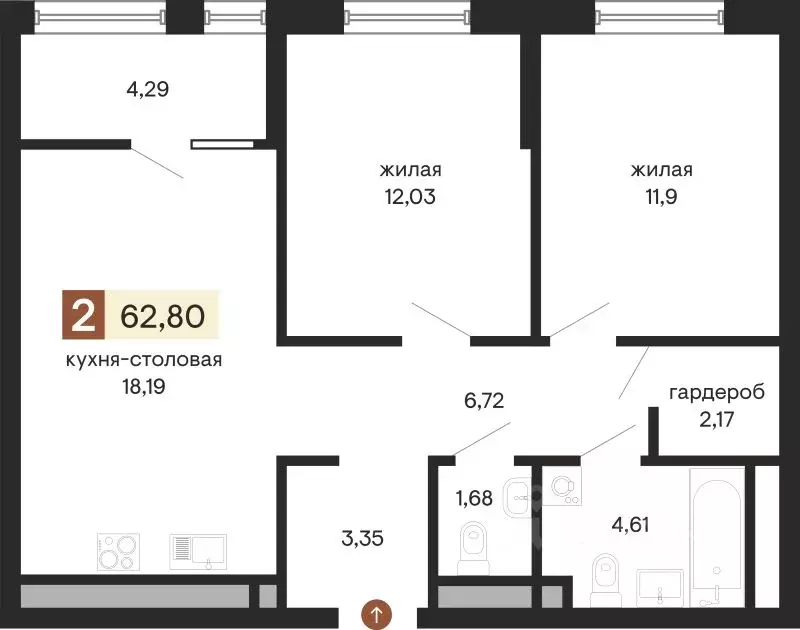 2-к кв. Свердловская область, Екатеринбург ул. Куйбышева, 100 (62.8 м) - Фото 0