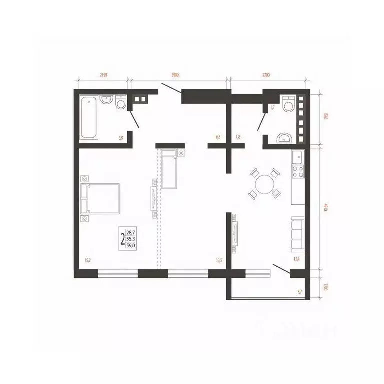 2-к кв. Иркутская область, Иркутск Сарафановская ул. (59.0 м) - Фото 0