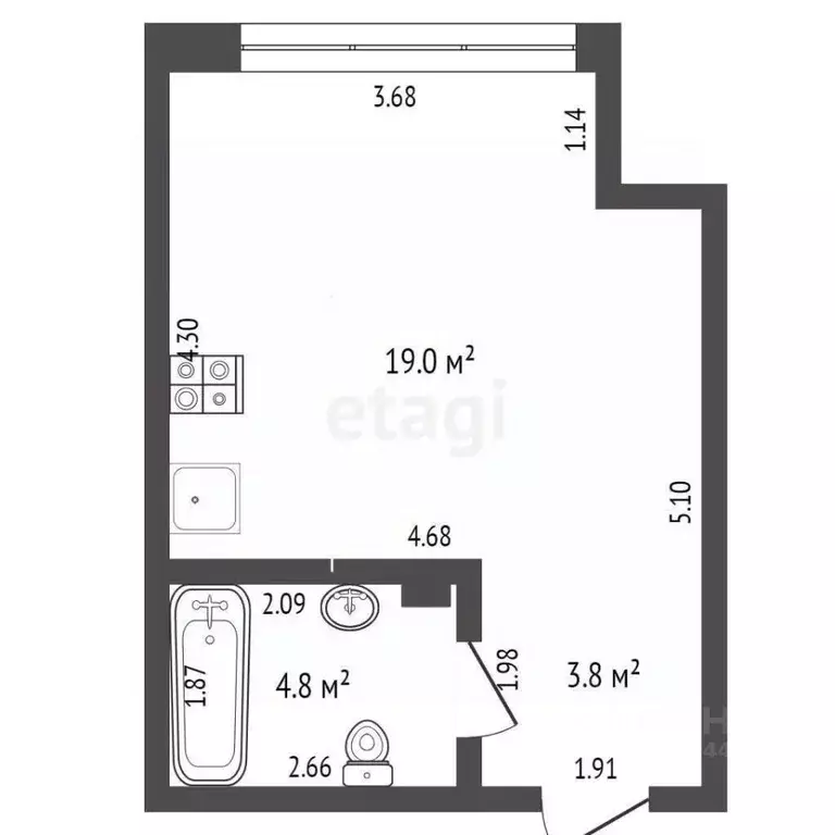Студия Тюменская область, Тюмень ул. Виктора Тимофеева, 9 (27.6 м) - Фото 2