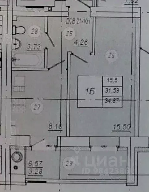 1-к кв. Татарстан, с. Высокая Гора ул. Егорова, 1 (34.87 м) - Фото 1