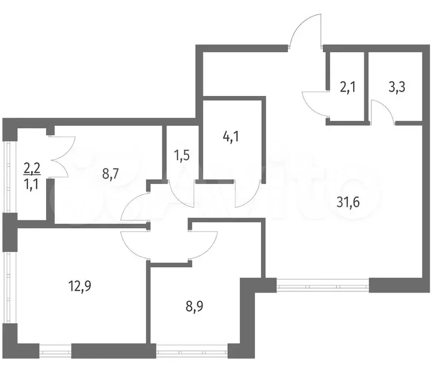 3-к. квартира, 74,2 м, 2/9 эт. - Фото 1