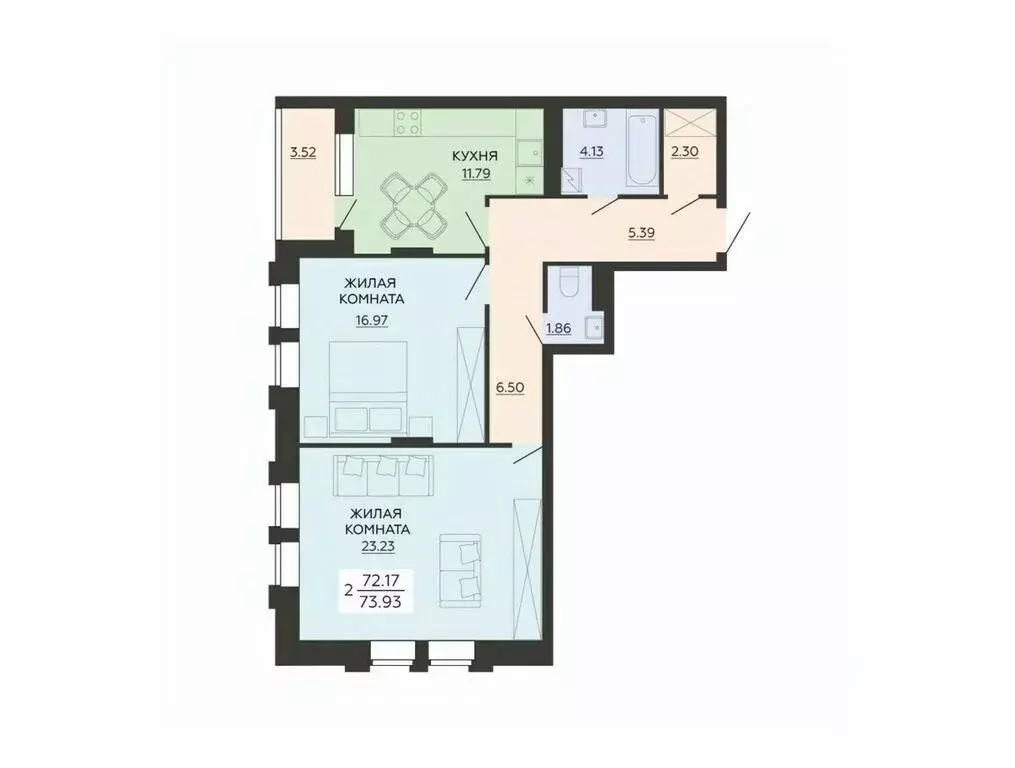 2-к кв. Воронежская область, Воронеж ул. Гаршина, 25к3 (73.93 м) - Фото 0