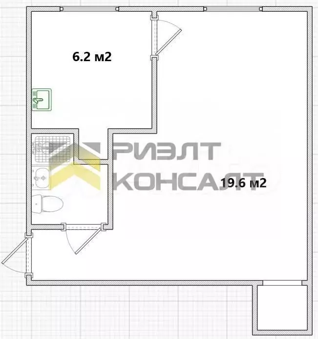 1-к. квартира, 31,3 м, 1/5 эт. - Фото 0