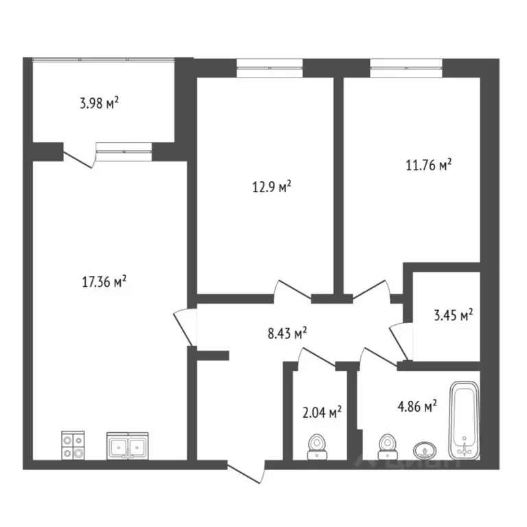 2-к кв. Тюменская область, Тюмень ул. Краснооктябрьская, 8 (61.0 м) - Фото 2