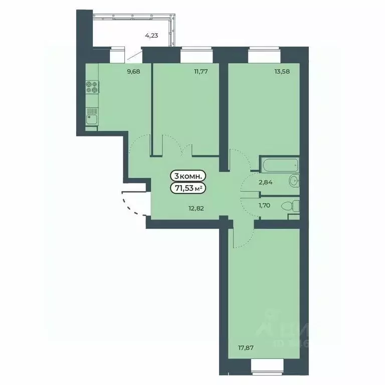 3-к кв. Красноярский край, Красноярск ул. Светлова, 25/1 (71.53 м) - Фото 1