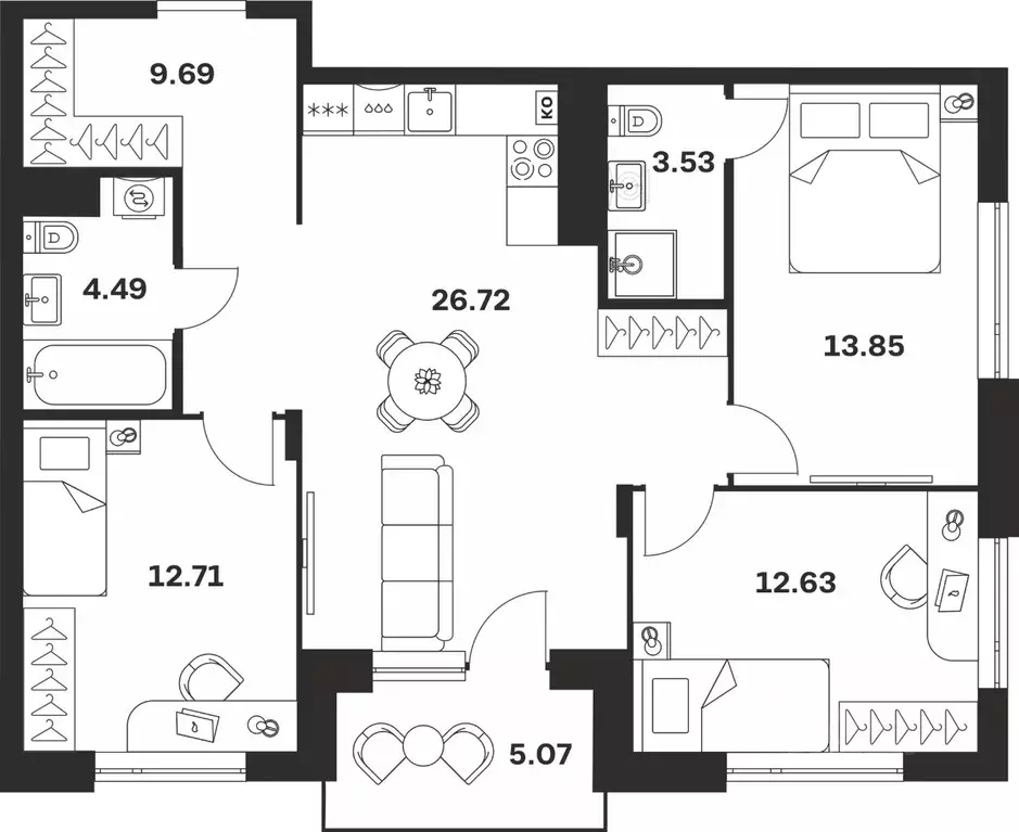 3-к кв. Тульская область, Тула ул. Богородицкая, 8В (88.69 м) - Фото 1