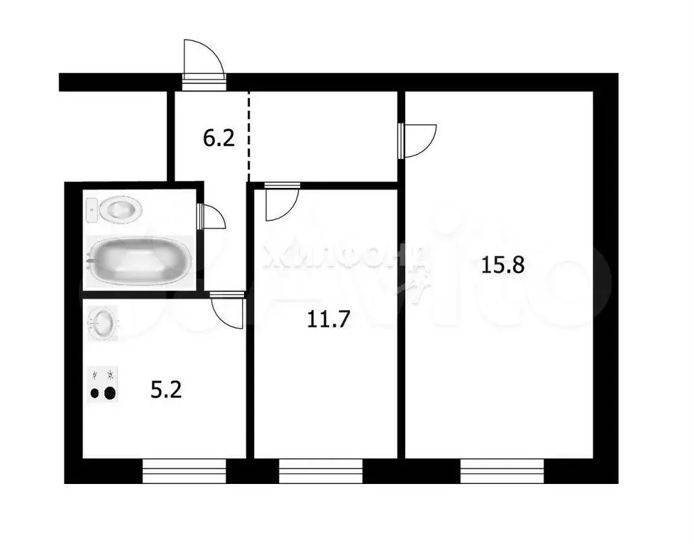 2-к. квартира, 41,4 м, 1/3 эт. - Фото 0