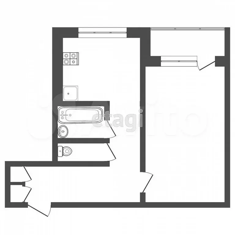 1-к. квартира, 32,7 м, 1/9 эт. - Фото 0