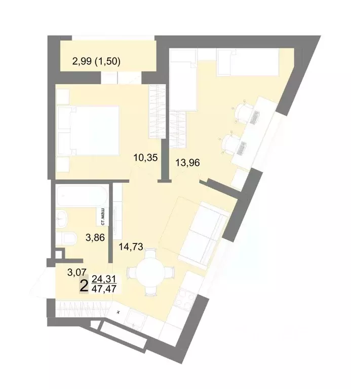 2-к кв. Свердловская область, Екатеринбург ул. Тенистая, 8с5 (47.47 м) - Фото 0