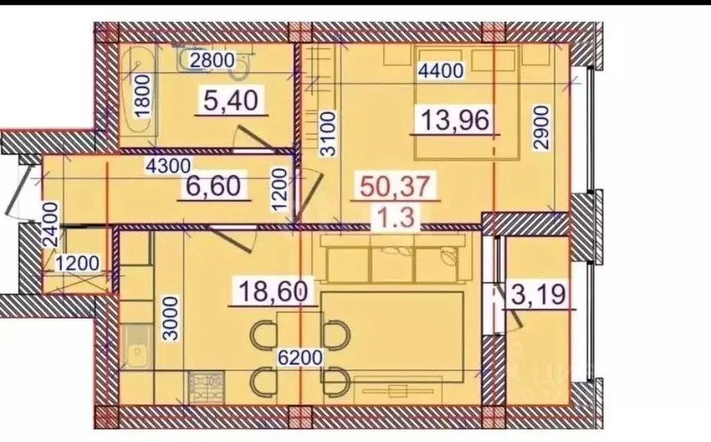1-к кв. Северная Осетия, Владикавказ ул. Сады Шалдона, 77 (50.0 м) - Фото 2
