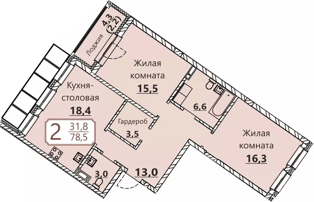 2-к кв. Чувашия, Чебоксары ул. Герцена, поз3 (78.5 м) - Фото 1