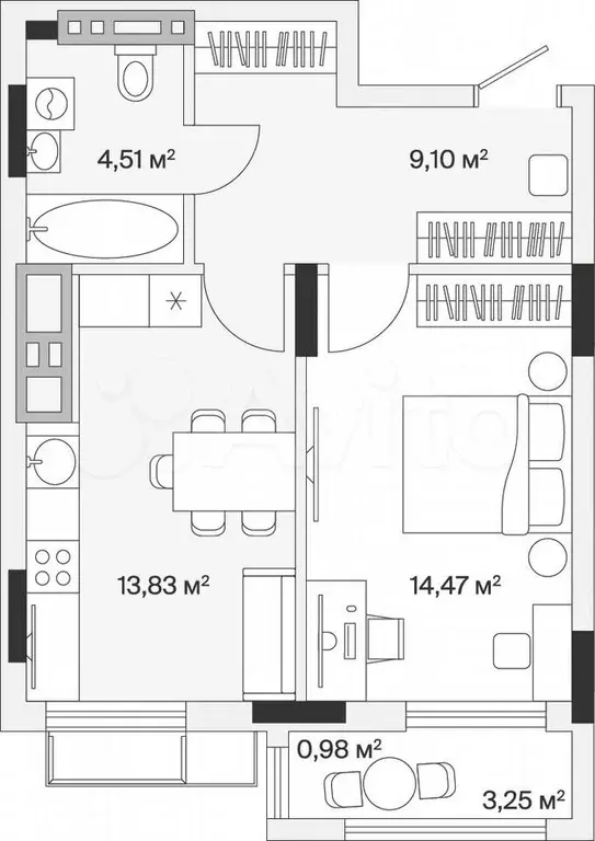 1-к. квартира, 43,1 м, 5/7 эт. - Фото 1