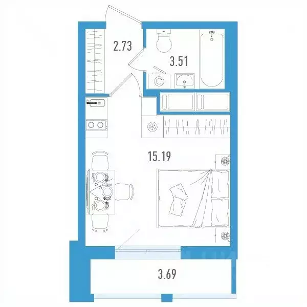 Студия Санкт-Петербург дор. Муринская, 67 (22.54 м) - Фото 0