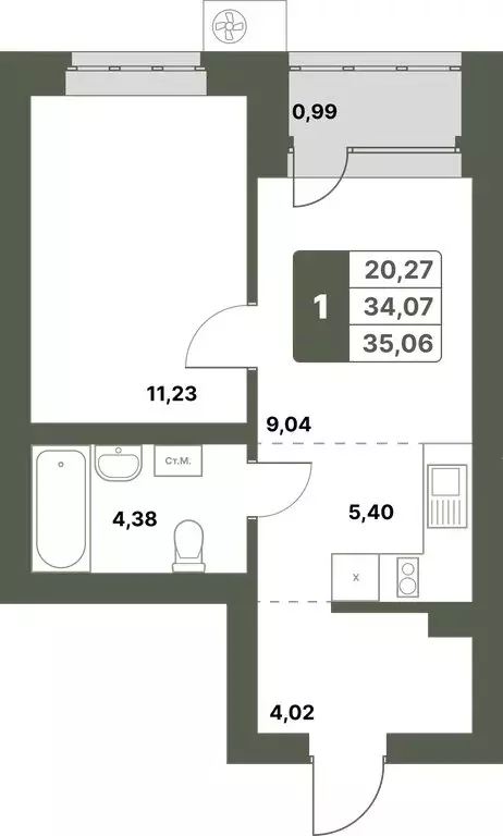 1-комнатная квартира: Уфимский район, село Миловка (35.06 м) - Фото 0