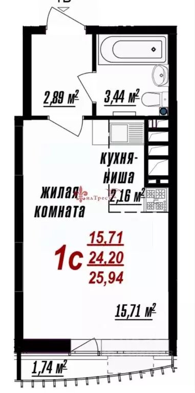 студия белгородская область, белгород ул. победы, 126 (26.0 м) - Фото 1