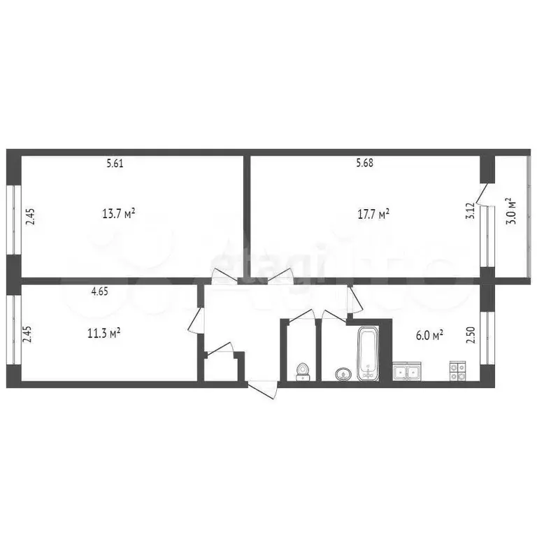 3-к. квартира, 62 м, 2/5 эт. - Фото 1