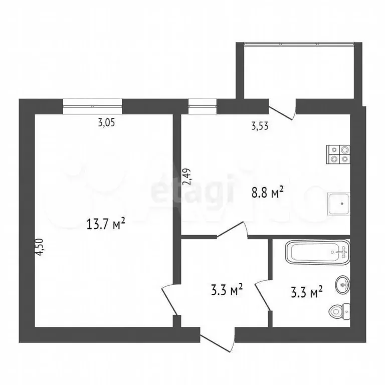 1-к. квартира, 29,1 м, 2/5 эт. - Фото 0