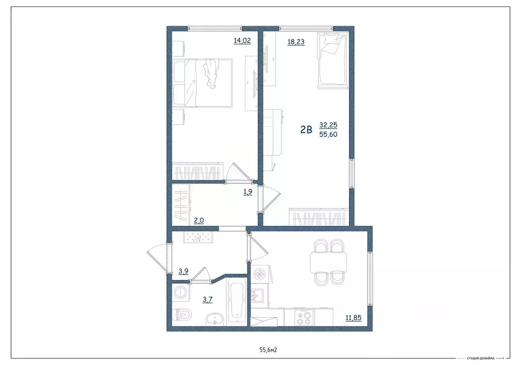 2-к кв. Тверская область, Тверь ул. Левитана, 93А (55.6 м) - Фото 2