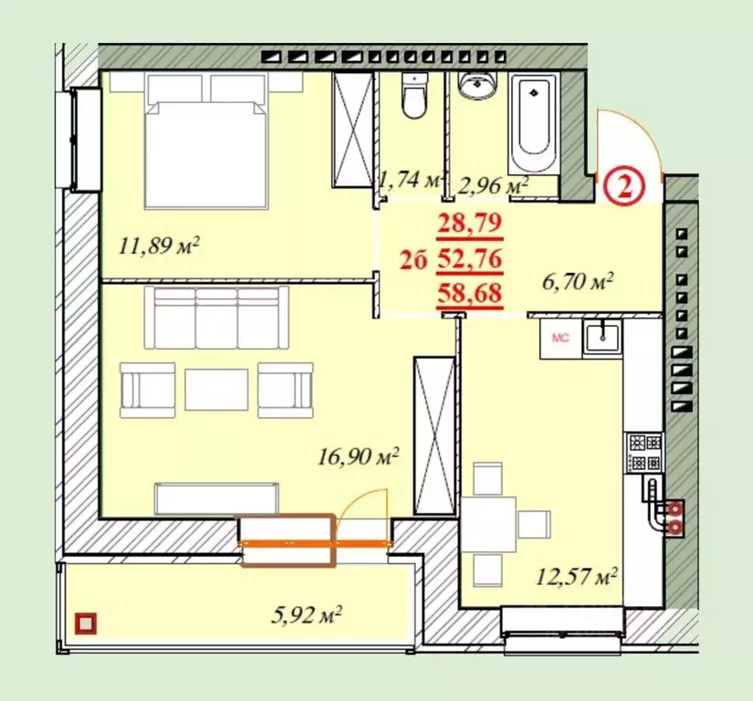 2-к кв. Ярославская область, Ярославль ул. Шевелюха, 128 (58.68 м) - Фото 0