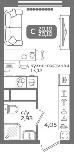 Студия Тюменская область, Тюмень ул. Заполярная, 9/2 (20.1 м) - Фото 0