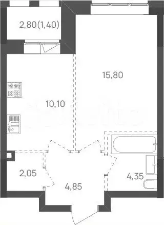 1-к. квартира, 38,6м, 16/24эт. - Фото 1