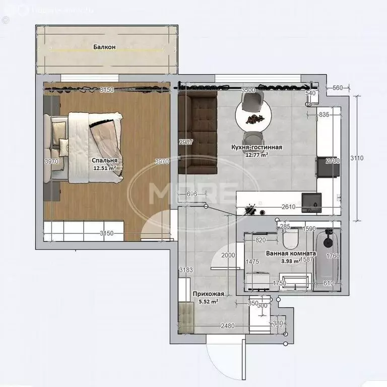 1-комнатная квартира: посёлок Васильково, Весенняя улица, 3к2 (38.5 м) - Фото 1