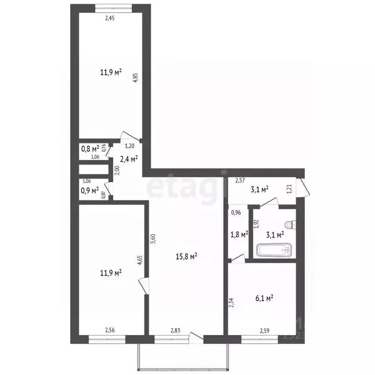 3-к кв. Челябинская область, Чебаркуль ул. Карпенко, 12 (57.8 м) - Фото 1