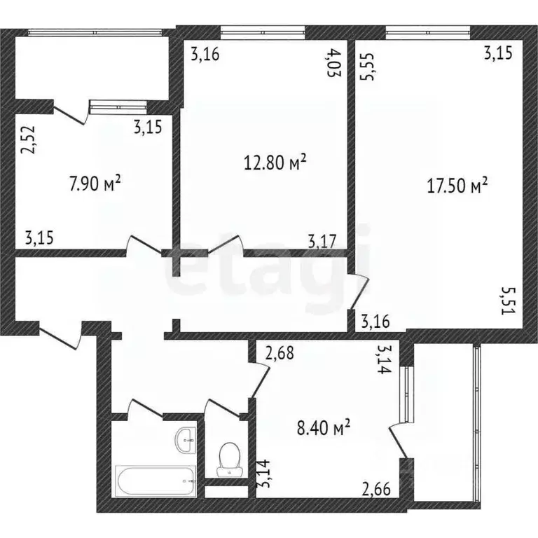 3-к кв. Белгородская область, Белгород ул. Щорса, 56а (83.0 м) - Фото 2