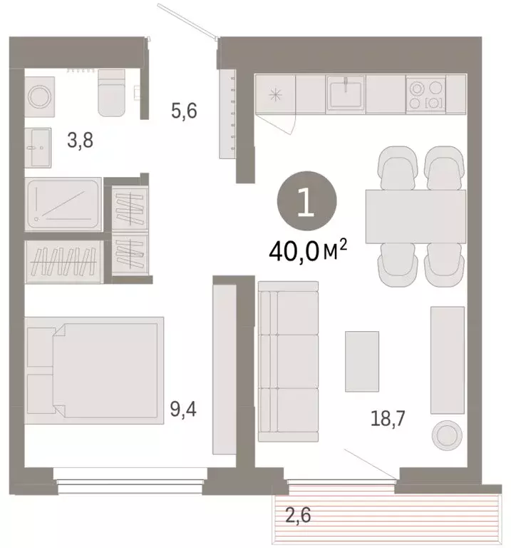 1-комнатная квартира: Екатеринбург, улица Академика Ландау, 7Г (40.01 ... - Фото 1