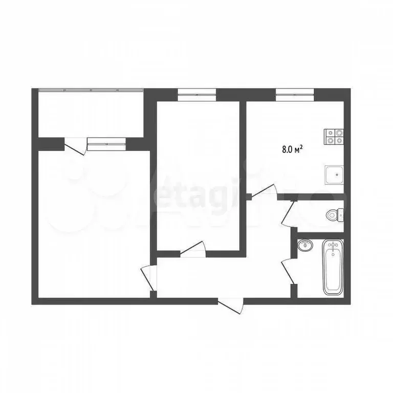2-к. квартира, 47,7 м, 9/9 эт. - Фото 0