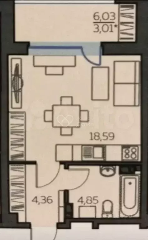 Студия Волгоградская область, Волгоград Ангарская ул., 100А (28.4 м) - Фото 2