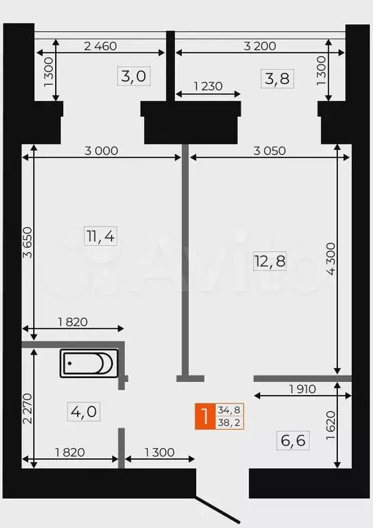1-к. квартира, 38,1 м, 2/9 эт. - Фото 0