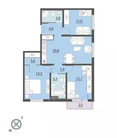 3-к кв. Свердловская область, Екатеринбург Широкая Речка мкр, Меридиан ... - Фото 2