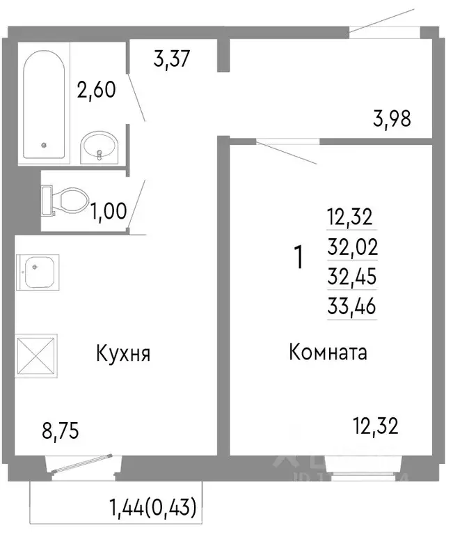 1-к кв. Челябинская область, Челябинск Нефтебазовая ул., 1к2 (32.45 м) - Фото 0