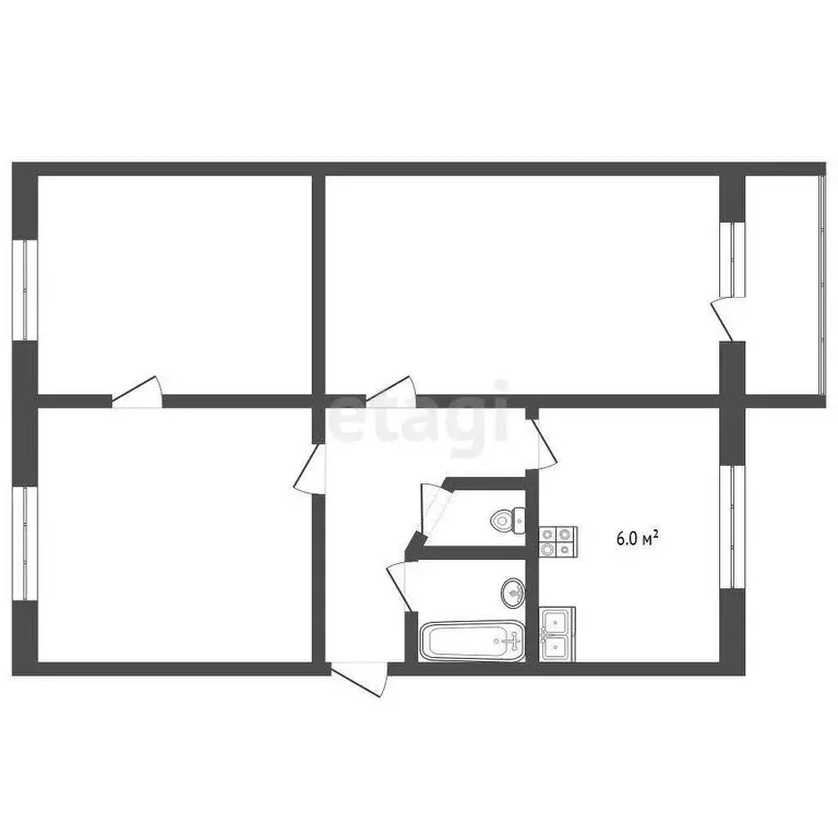 3-комнатная квартира: Камышлов, Комсомольская улица, 21 (58.4 м) - Фото 1
