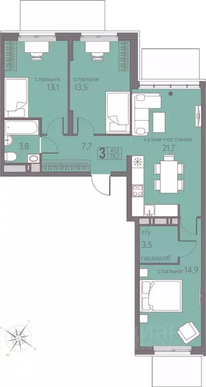 3-к кв. Пермский край, Пермь ул. Серебристая, 5 (78.2 м) - Фото 1