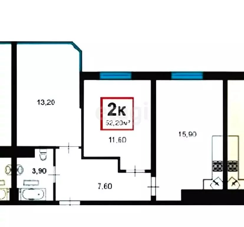 2-комнатная квартира: Анапа, Анапское шоссе, 32к4 (52.6 м) - Фото 1