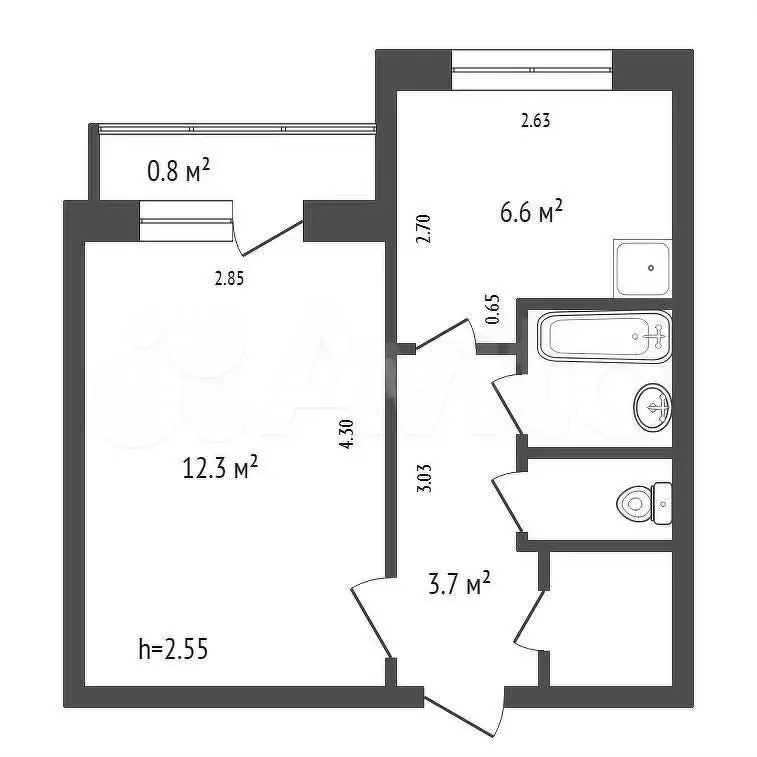 1-к. квартира, 28,3 м, 2/9 эт. - Фото 0